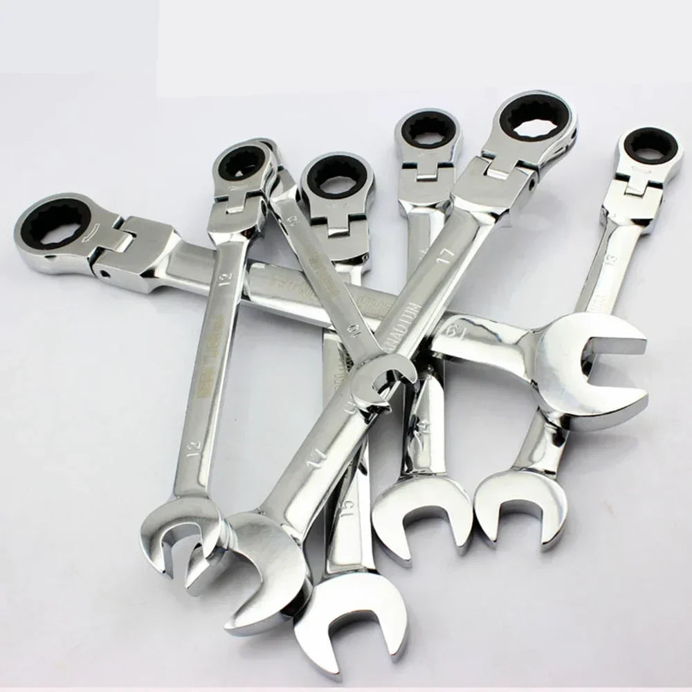 Flex-Head Ratcheting Combination Wrench Set SAE 1/4''-13/16'' Premium 72-Teeth Gear Chrome Organizer Auto Repair Tool