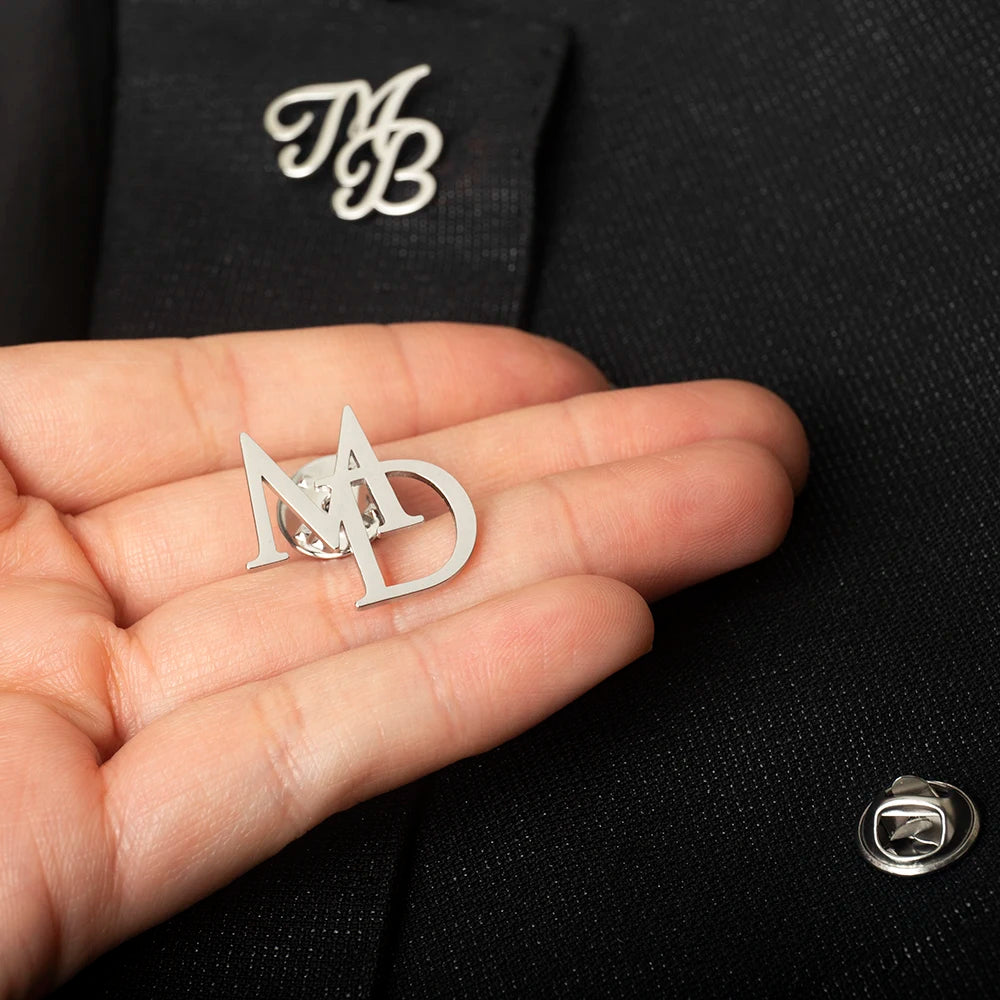 Tangula Custom Initials Brooch For Groom Men's Stainless Steel Initials Letters Lapel Pin Personalized Wedding Best Man Jewelry