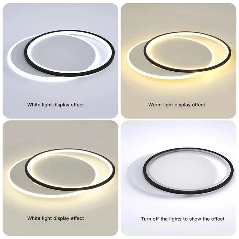 Modern Minimalist Led Ceiling Lamp For Bedroom Black White Design Ring Chandelier Living Room Study Loft Smart Light Fixtures