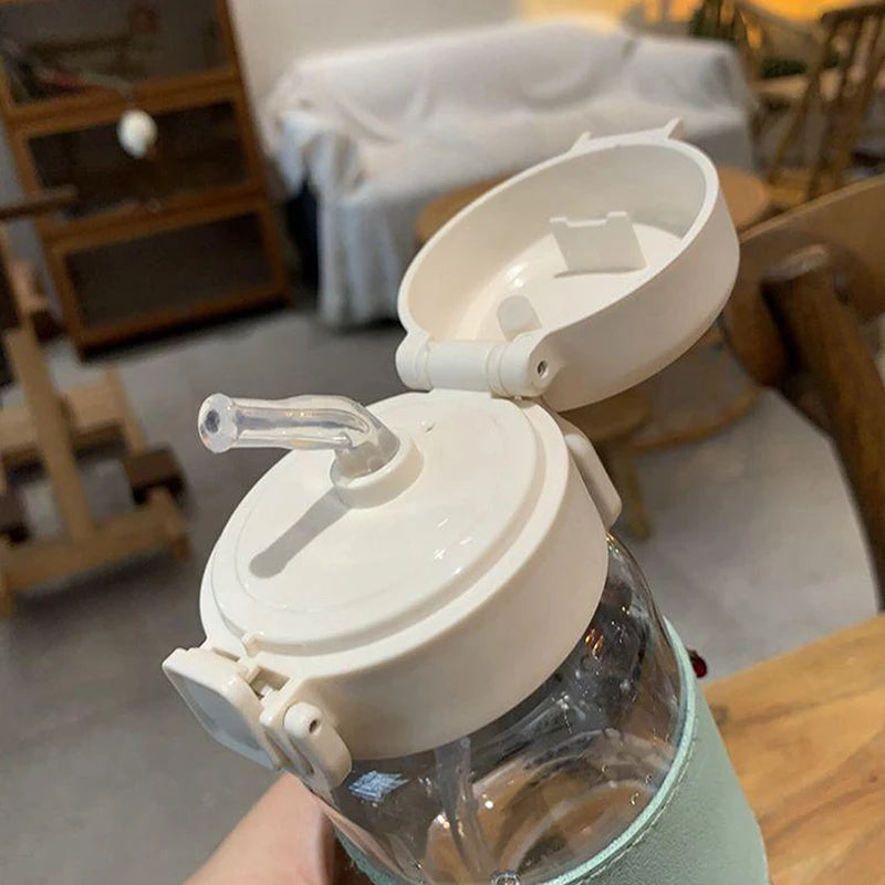 【LM】500ml Portable Water Bottle with Straw Creative Cute Leak-proof Plastic Drinking Bottle Milk Coffee Tea Juice Cup Drinkware