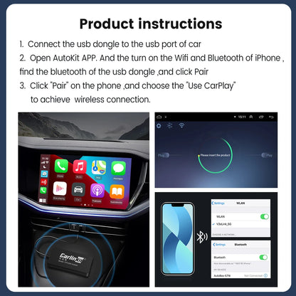 CarlinKit USB Wired/Wireless CarPlay Adapter Wireless Android Auto AI Box Mirrorlink Bluetooth Auto Connect For Android Car Radio For Youtube Netflix Google Map Android Aftermarket Car Screen