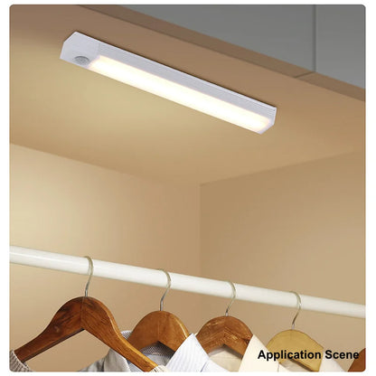 Motion Sensor Wireless LED Night Light USB Rechargeable Long Strip Bar Lamp for Kitchen Cabinet Wardrobe Bedside Staircase Tube