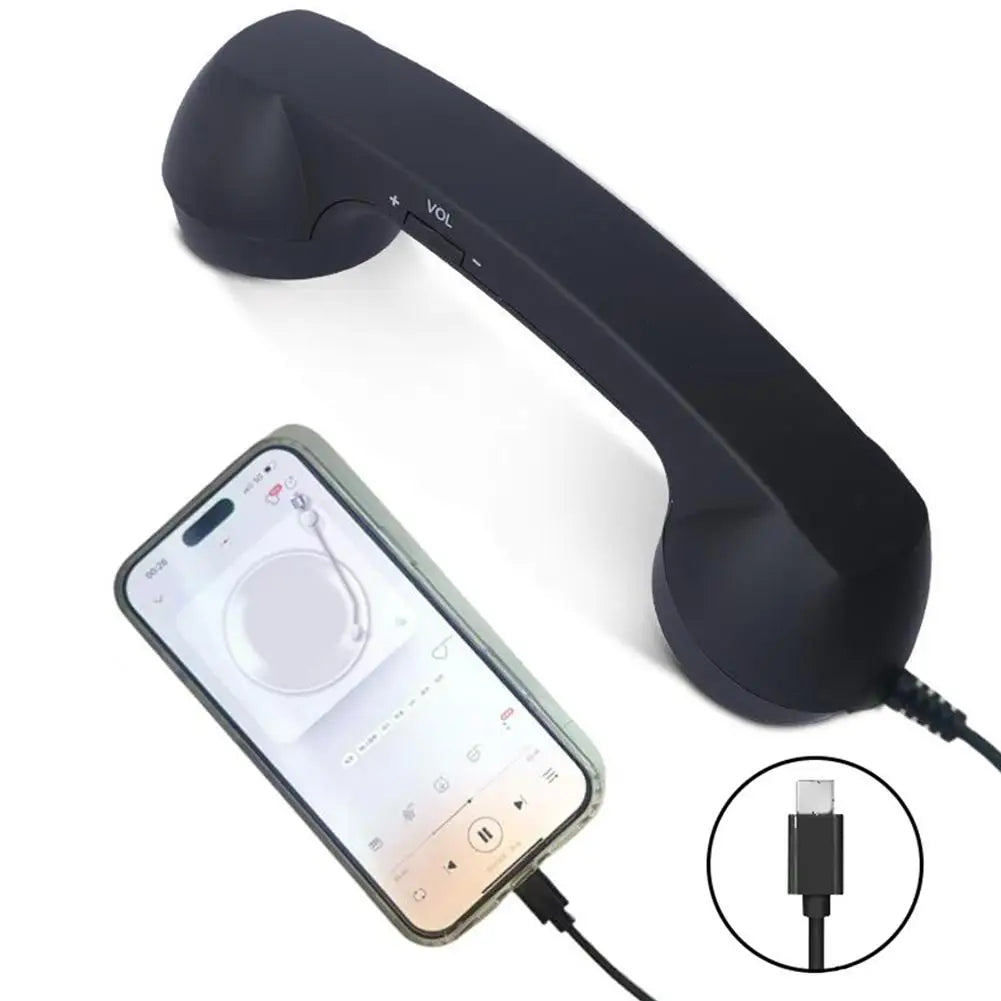 Type C Universal Retro Telephone Handset Retro Telephone Receiver Handset Mini Microphone Speaker for Mobile Phones Computers