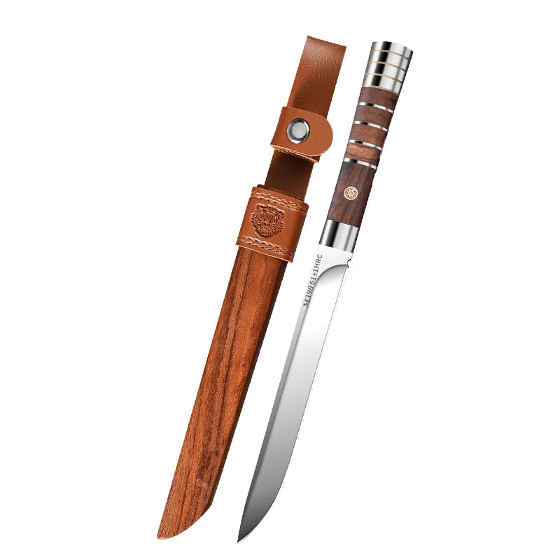 High-hardness stainless steel kitchen knife, professional fruit knife with leather sheath, ideal for cutting meat and cooking