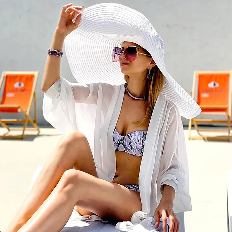 70cm Oversized  Wide Brim Sun Hat Travel  Large UV Protection Beach Straw Hats Women's Summer Floppy Foldable Chapeaux Wholesale