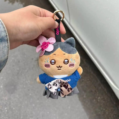 Cute Hachiware Momonga Gyaru Style Plush Keychain Tan Skin Blue-Eared Cat Bag Usagi Charm Pendant Toy Gift for Boys Girls Fans
