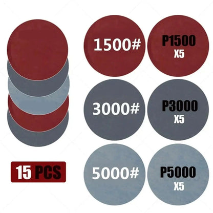 3-calowy papier ścierny 75 mm na mokro i sucho krążki ścierne na rzep 60-5000 gradacji 15-45 szt. do polerowania samochodów, naprawy i renowacji reflektorów