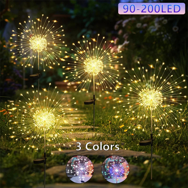 Solar Firework Light 90-200LED Outdoor Garden Decor Waterproof Auto On/Off Energy Saving Easy Installation Party Wedding Decor