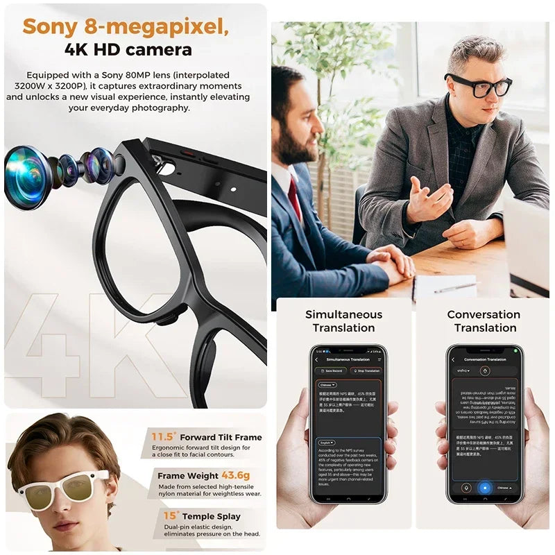 2026 Smart AI Glasses 4K HD Camera M02 Ultra ChatGPT 3600mAh Charging Case Power Bank 32GB Translation Music Video Sunglasses