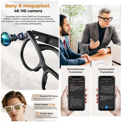2026 Smart AI Glasses 4K HD Camera M02 Ultra ChatGPT 3600mAh Charging Case Power Bank 32GB Translation Music Video Sunglasses