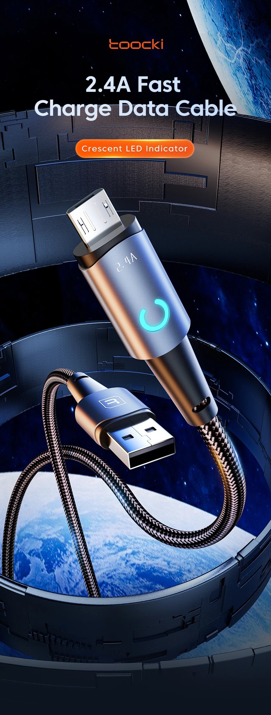 Toocki Micro USB Cable for Samsung S10 2.4A Fast Charging Quick Charge Micro Cable for Fan Headphone LED Phone Charger Data Cord