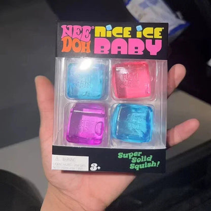Needoh Nice Ice Baby Fidget Cube Set 4 Pack Super Solid Squish Sensory Toys Non-toxic Squeeze Toys for ADHD and Autism Gift
