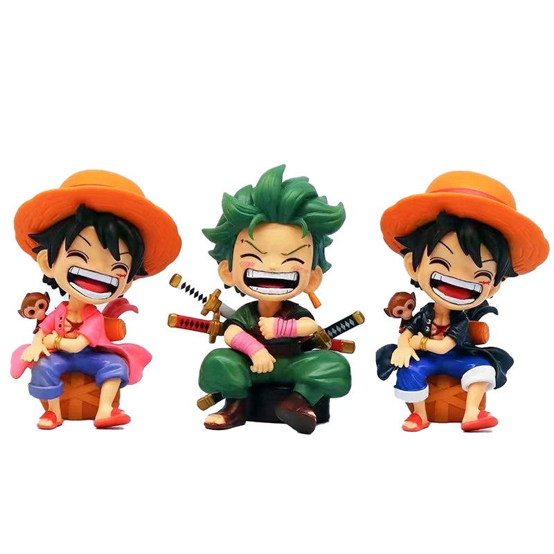 Anime peripheral series new ONE PIECE Luffy Solon Sanji Q-version sitting posture model figurine toy for children birthday gifts