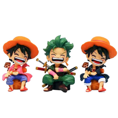 Anime peripheral series new ONE PIECE Luffy Solon Sanji Q-version sitting posture model figurine toy for children birthday gifts