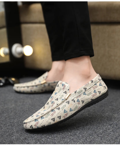 Summer Flat Casual Shoes Men Canvas Loafers Lightweight Breathable Slip-on Shoes Man Comfortable Non-slip Men's Driving Shoes