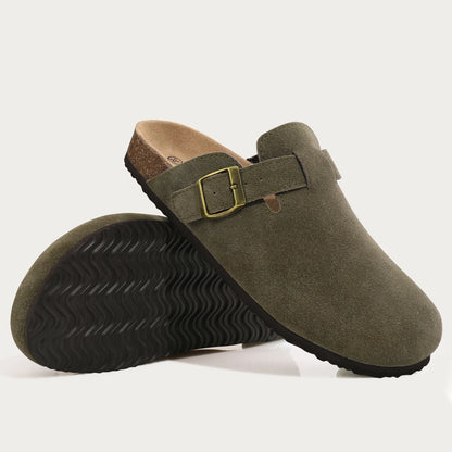 Comwarm Cork Footbed Clogs For Women Men Fashion Leather Mules Comfort Potato Shoes With Arch Support Indoor Outdoor Flat Slides