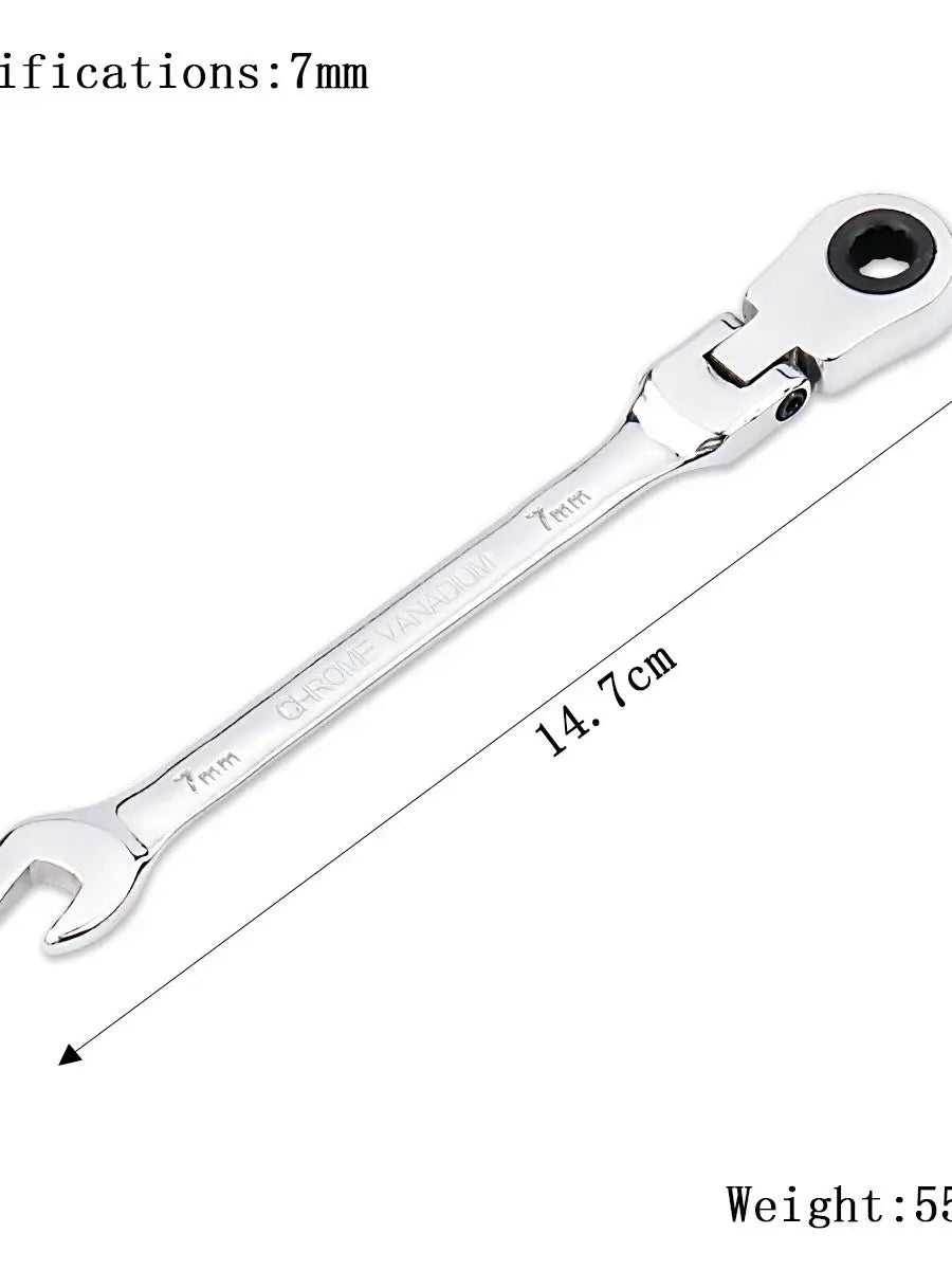 7mm Ratchet Wrench of Keys Spanner Set Hand Tool 72-Tooth Ratcheting Flexible Head Mirror Finish 7mm Auto and Home Repair 1 pcs