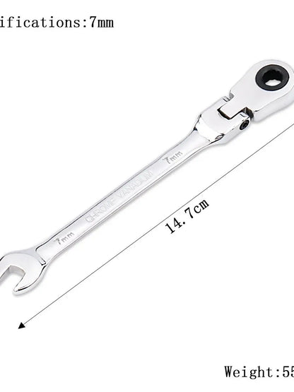 7mm Ratchet Wrench of Keys Spanner Set Hand Tool 72-Tooth Ratcheting Flexible Head Mirror Finish 7mm Auto and Home Repair 1 pcs