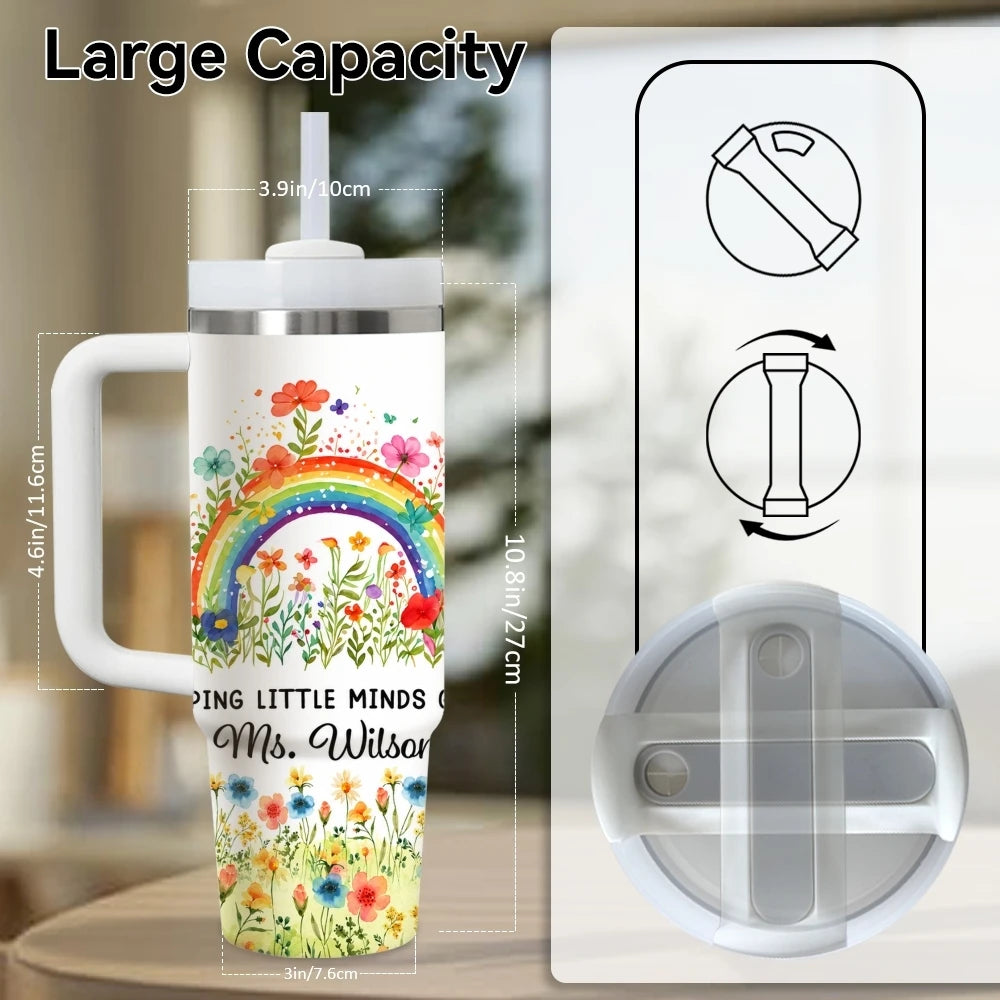 Luxury Garden Art Vacuum Flasks 40oz Stainless Steel Insulated Tumbler with Handle & Straw Leakproof Travel Mug