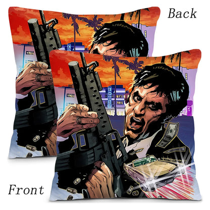 Hot Classic Movie Scarfaces Pillow Covers Cartoon Sofa Decorative Home Double-sided Printing Short Plush Cute Cushion Cover