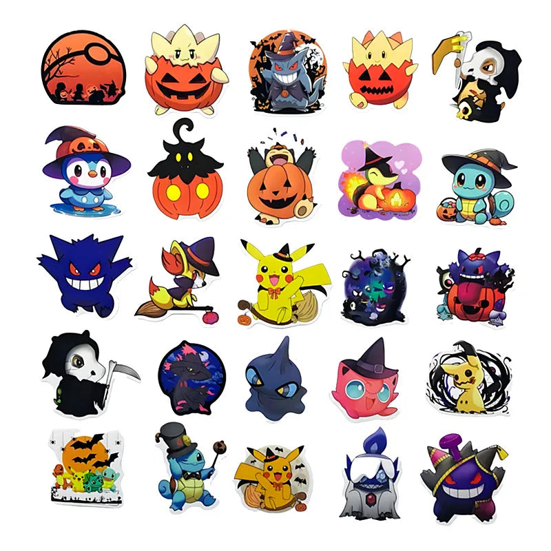 50PCS Kawaii Halloween Anime Pocket Monsters Pikachu Stickers DIY Laptop Luggage Skateboarding Mobile Cartoon Toys Gift Stickers