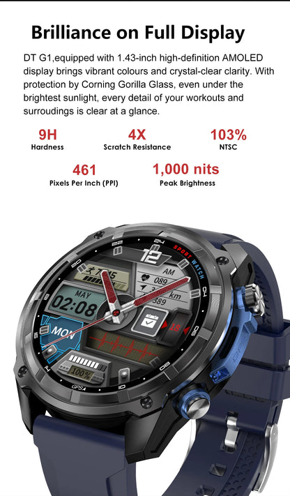 2025New Men Military GPS Map Smart Watch T-Rex3 Compass 4GB Memory 1000mAh Battery 10ATM Waterproof HD Bluetooth Call Smartwatch
