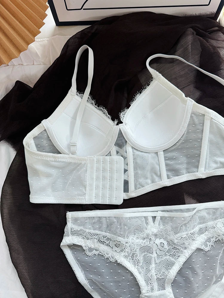 Luxury Fishbone Lace Bra Set for Small Chest | Anti-Sag Soft Underwire Push Up | Tuck Side Fat Enhancer | Sexy Tushy G & Panty