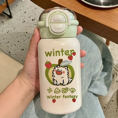 Cute 500ml Double Drinking Water Cup Cartoon Large Capacity Water Bottle with Straw Leak Proof Iced Coffee Cup Gym