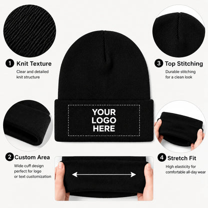 50 custom knit hats, can print personal or team logos, perfect for teams, companies, events, and group gifts