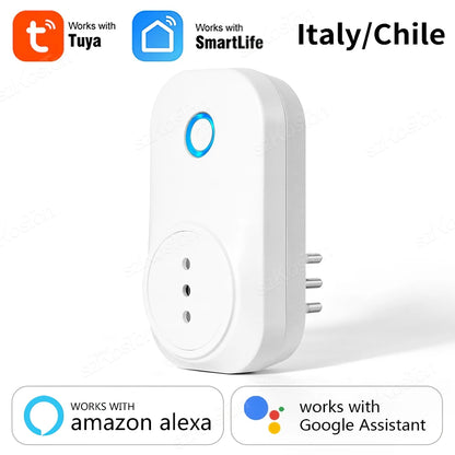16A Chile Italy Wifi Smart Socket Tuya Smart Life APP Wireless Smart Plug with Power Monitor Timer Voice Works with Alexa Google