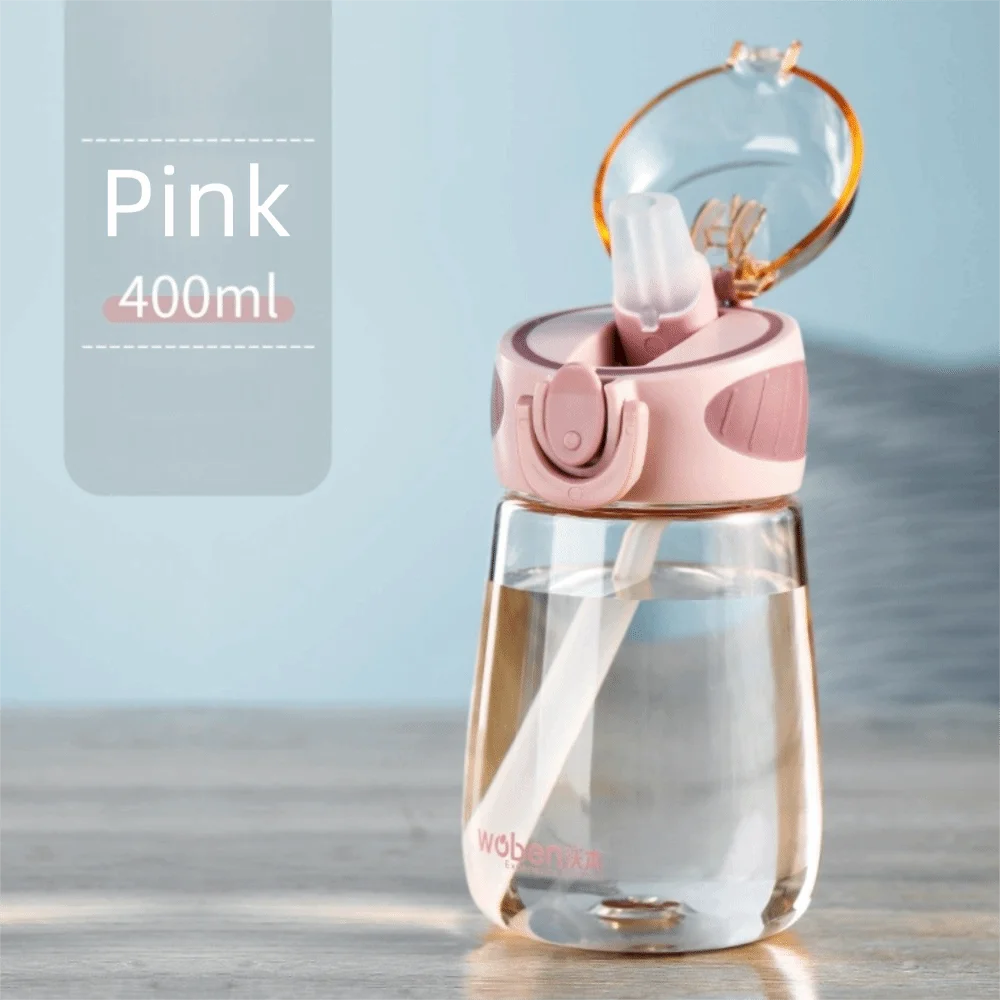 Portable Plastic Water Straw Cup Drop Proof with Scale Sippy Cup Leak-proof Food-Grade Silicone Water Bottle