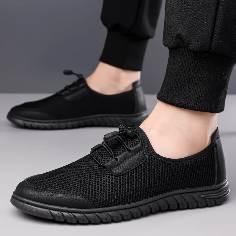 Men's Hollow Loafers Summer Mesh Comfortable Breathable Lightweight Casual Shoes Soft Bottom Slip-On Sandals-HT666