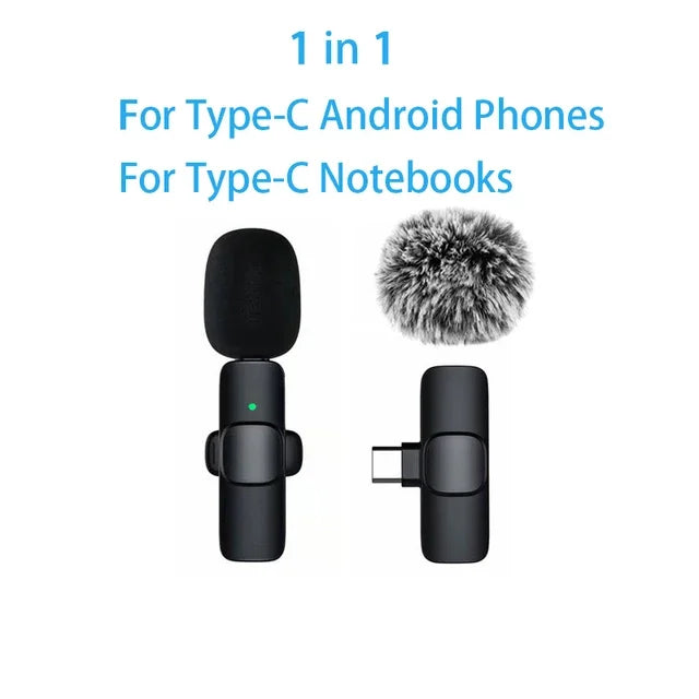 Wireless Lavalier Microphone Mini USB-C Noise Reduction for iPhone Android Live Streaming Interviews Portable Handheld Mic