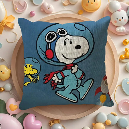 Cute Snoopy Pillow Case Natural Linen Organic Fabric Double-Sided Printing Sofa Home Decor Gift Cushion Cover
