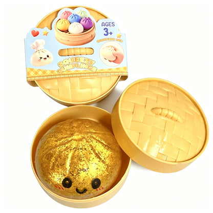 Colorful Dumpling Squishes Stress Balls Fidget Sensory Toys Simulation Food Squishies Bun with Steamer Squeeze Dough Ball Gifts