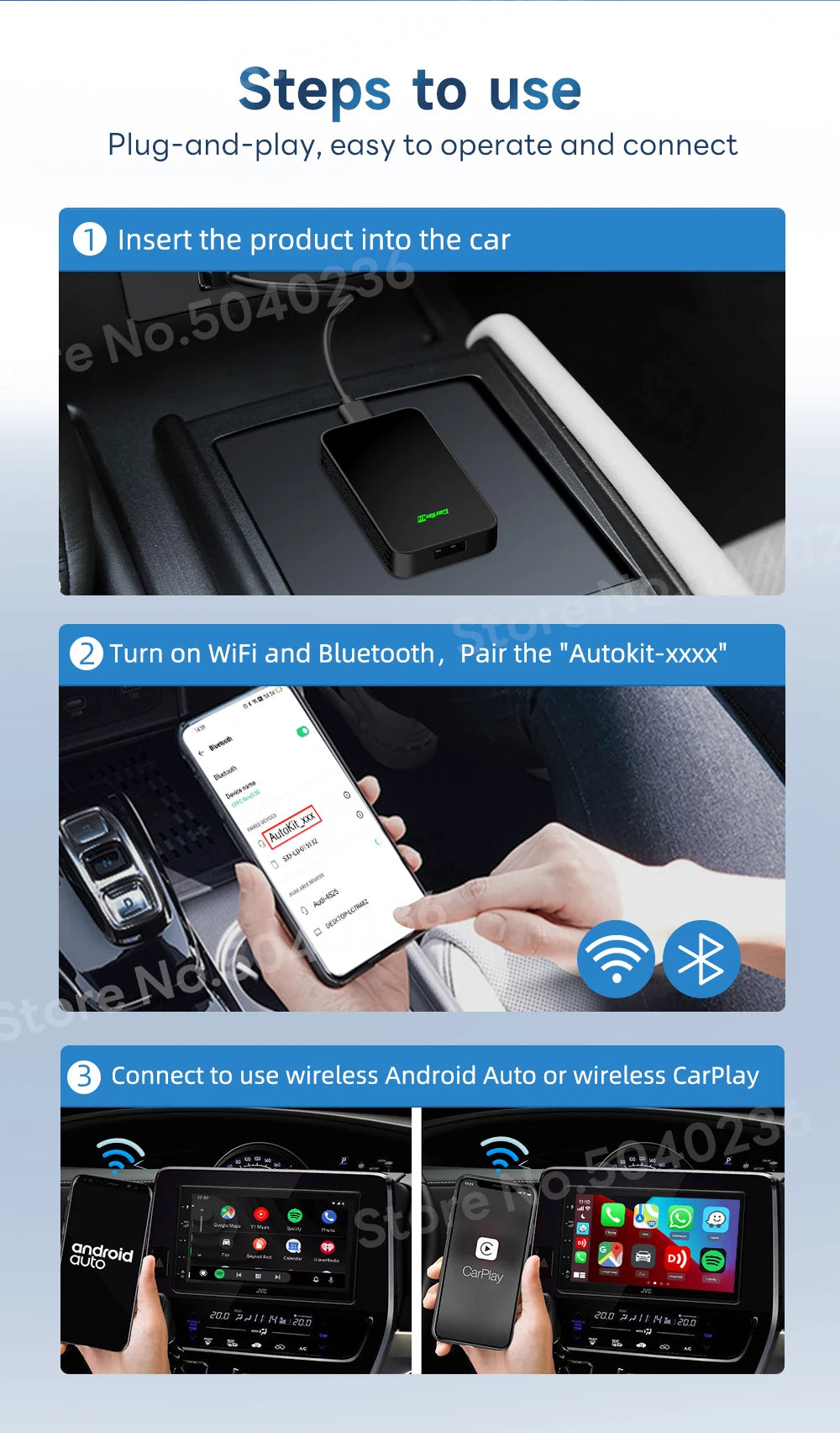 CarlinKit 5.0 & 4.0 Wireless Android Auto Wireless CarPlay Adapter Online Upgrade Plug And Play 2.4G&5Ghz Connect CarPlay Ai Box
