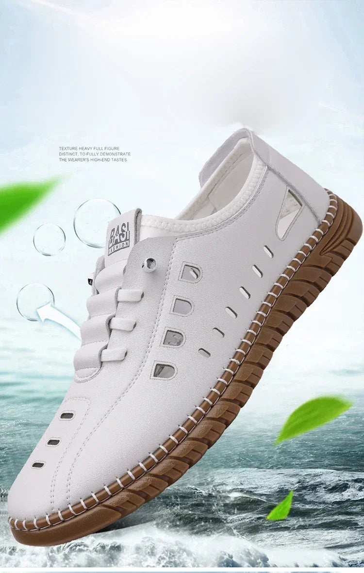 Men's Comfortable Hollow Slip-on Loafers, Breathable Anti-slip Soft Sole Outdoor Driving Shoes-WC2516
