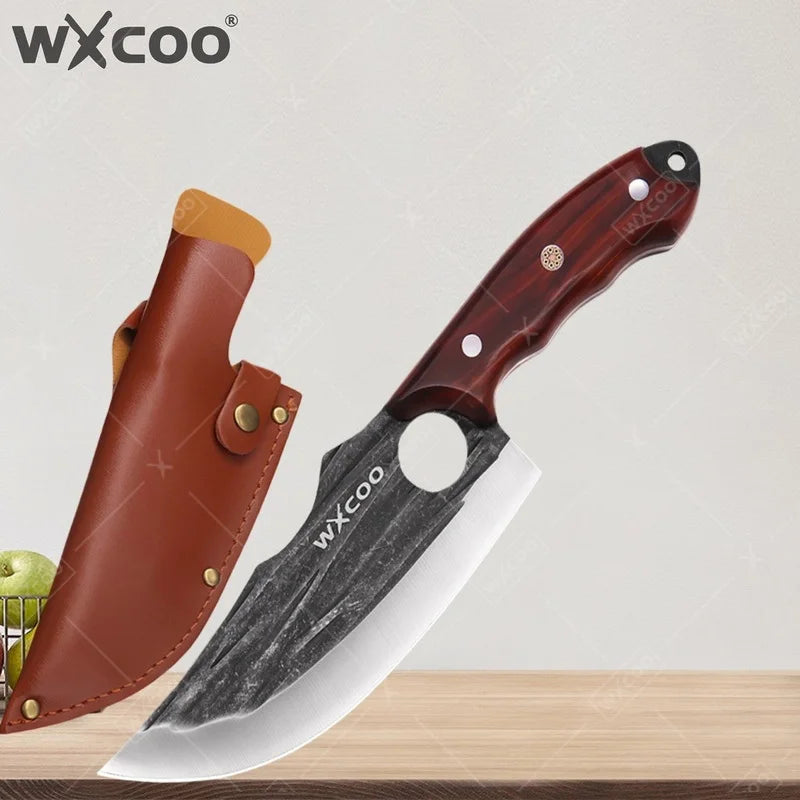 WXCOO Forged Butcher Knife Fish Boning Knife DIY Kitchen Stainless Steel Fruit Slicing Vegetable Chef Wooden Handle BBQ Cooking