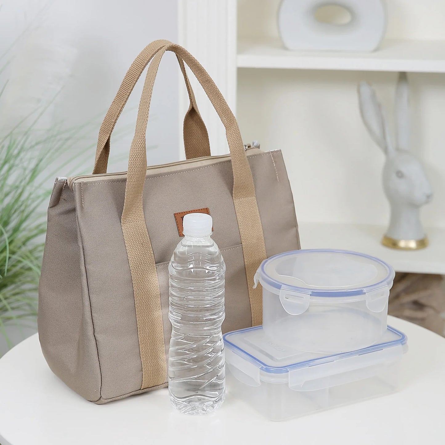 Solid Color Lunch Bag, Tote Bag with Foil Inner Zipper Closure Large Capacity Portable, Work, School, Utility Bag with Meals