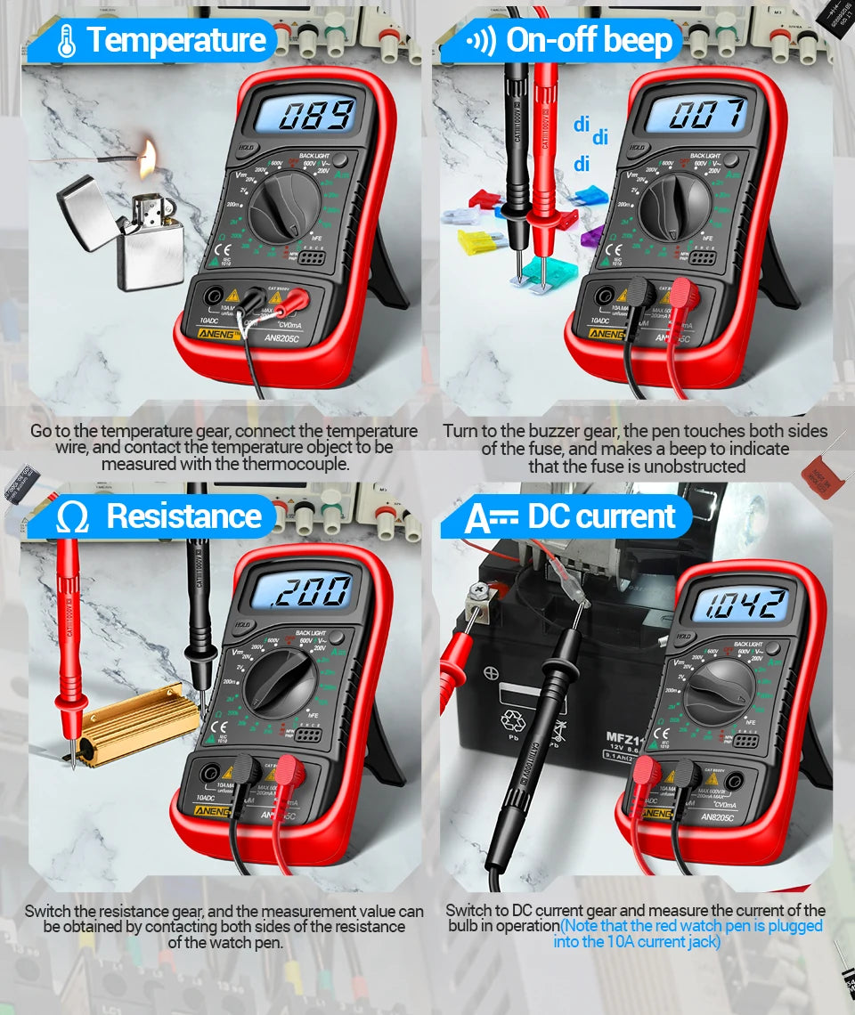 Digital Multimeter Professional ANENG AN8205C AC/DC Voltage Meter DC Current Resistance Diode -40℃~1000℃ LCD Backlight Tester