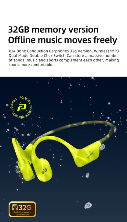 POLVCDG x34 Bone Conduction Swimming Earphones 32GB Memory IPX8 Waterproof Outdoor Trail Running ClimbingRock Climbing Earphones