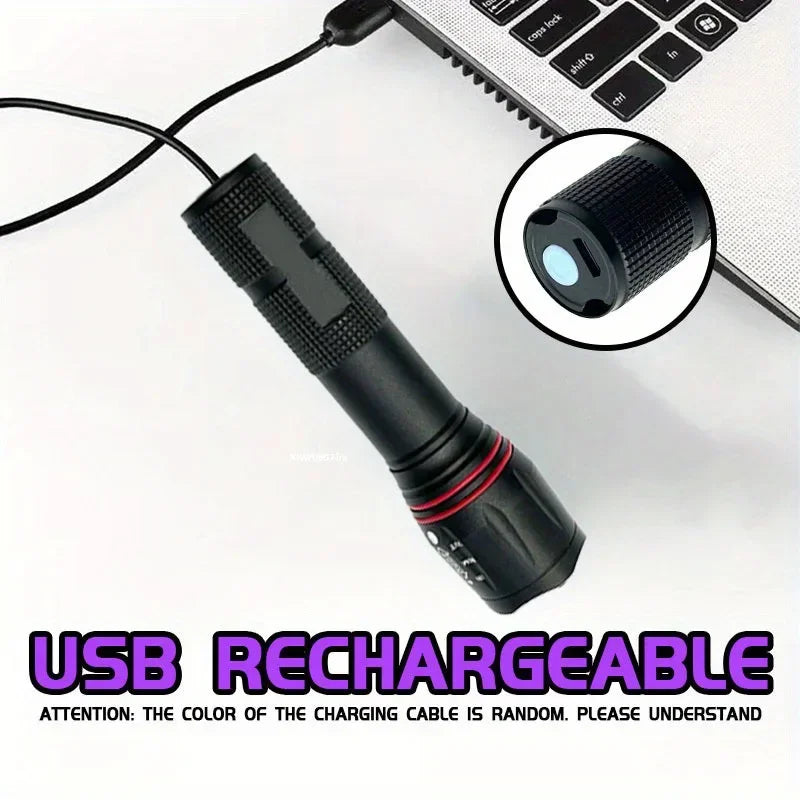 395nm LED UV Flashlight Rechargeable Zoomable Torch Light for Pet Urine Stain Detector Tools Lantern Money Fluorescer Detector
