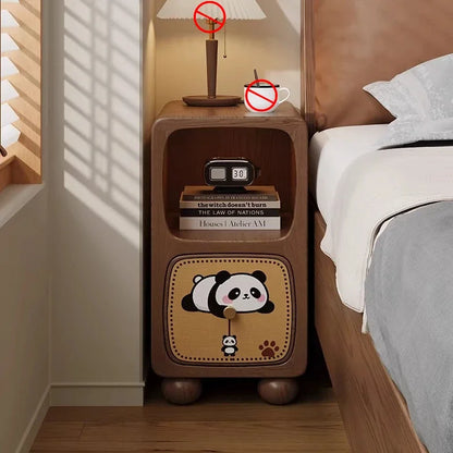Cartoon Panda Solid Wood Children's Nightstands for Home Child's Bedside Tables Narrow Kid's Bedside Cabinets Children Furniture