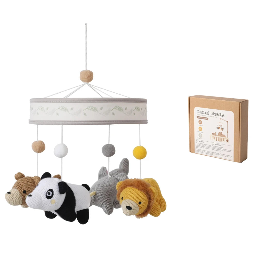 Crochet Animal Crib Bell 360 Degree Rotation Crib Mobile Built in Bell Sensory Bed Bell Toys Mobile Hanging Toys