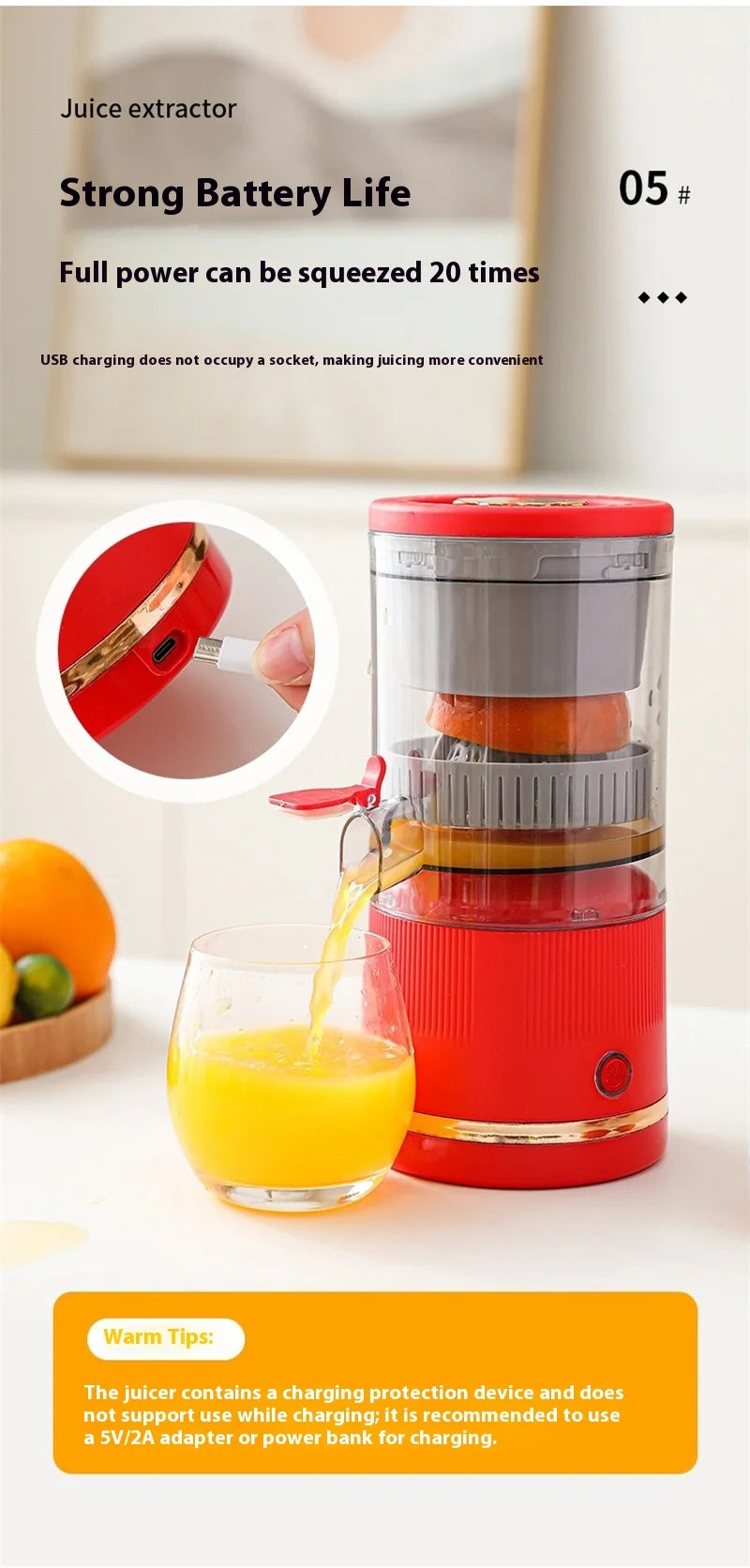 Portable Electric Juicer USB Charging Orange Lemon Fruit Blender Mini Household Wireless Automatic Fresh Citrus Juicer Of Travel