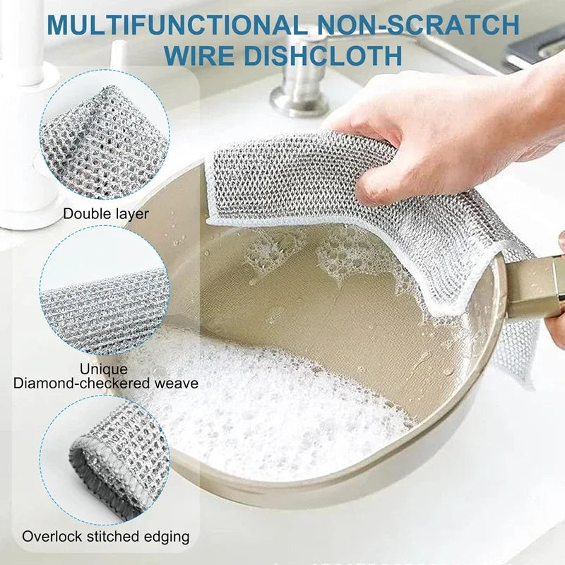 5-30 PCS Magic Dishcloth Silver Wire Cleaning Kitchen Cloth Thickened Microfiber Wash Towel Built-in Sponge Steel Wire Ball Rag