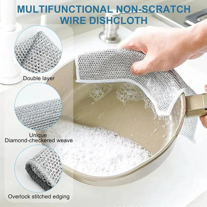 5-30 PCS Magic Dishcloth Silver Wire Cleaning Kitchen Cloth Thickened Microfiber Wash Towel Built-in Sponge Steel Wire Ball Rag
