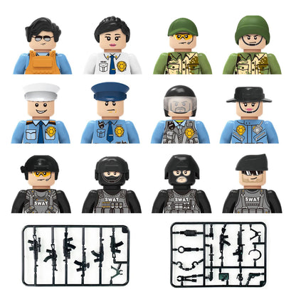 City character building block figure set, little block people, block accessories, engineer, doctor, firefighter, kids' toy
