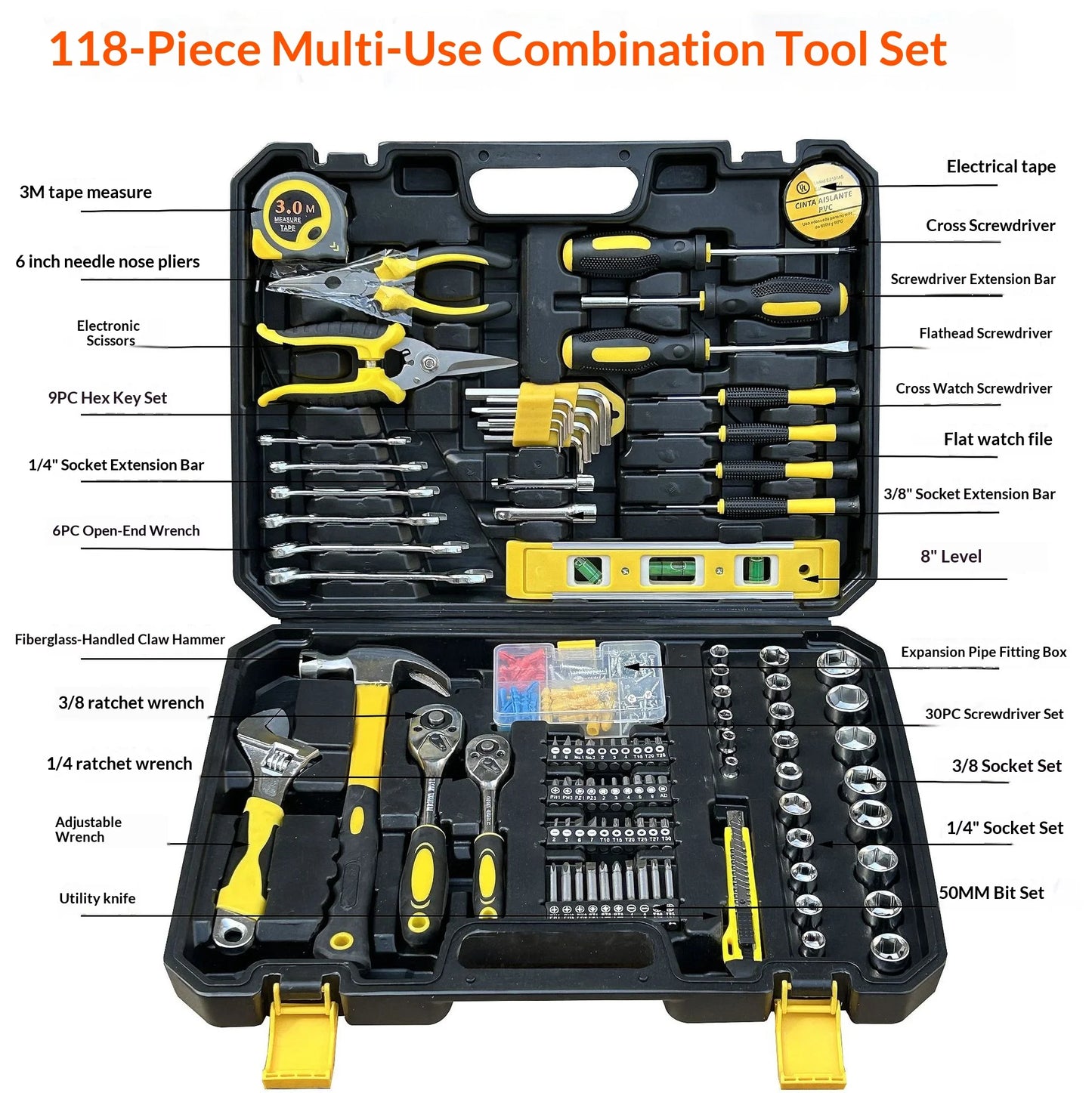 108 Pcs/set Socket Wrench Auto Repair Tool Combination Package Mixed Tool Set Hand Tool Kit with Plastic Toolbox Storage Case