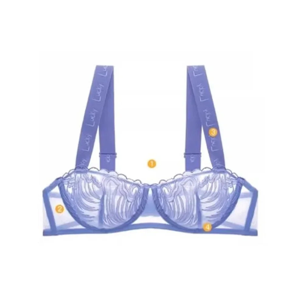 YUQI French Lace Minimizer Bra Set - Half Cup Wire-Free Support, Sheer Full Bust Bralette with Crisscross Back & Lace-In Cups